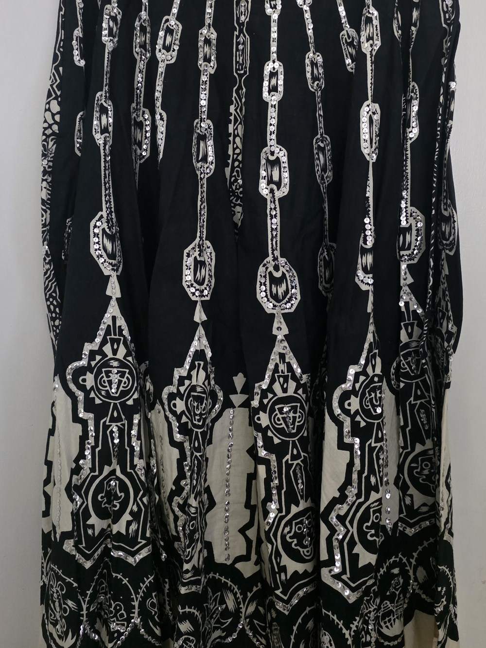 Magic Black and White Maxi Skirt with Sequin Chain Motif